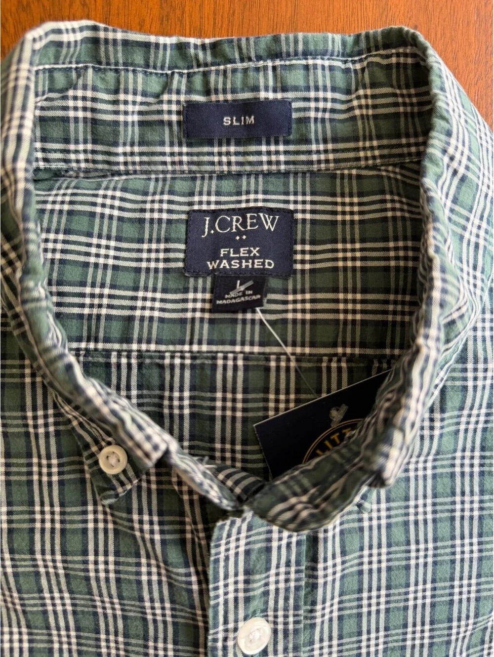 J.Crew Slim Fit Flex Washed Green & Blue Plaid Button-Down Shirt - Size L